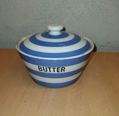 Buy VINTAGE T&G BLUE & WHITE CORNISHWARE LIDDED BUTTER DISH (age Related Wear) • 24.99£