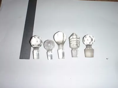 Buy 5 X VINTAGE CRYSTAL/ GLASS DECANTER/PERFUME/MEDICINE STOPPERS VARIOUS SIZES B25 • 10£