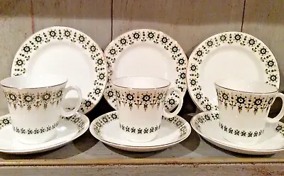 Buy Three Tea Trio (3x Cup/saucer/plate) Royal Grafton Valetta Pattern Vintage Retro • 28£