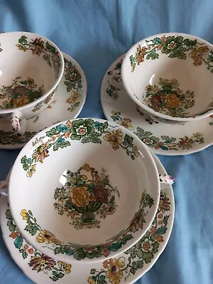 Buy Set Of 3 MASONS Ironstone Green Yellow Strathmore Soup Coupes With Underplates • 15£