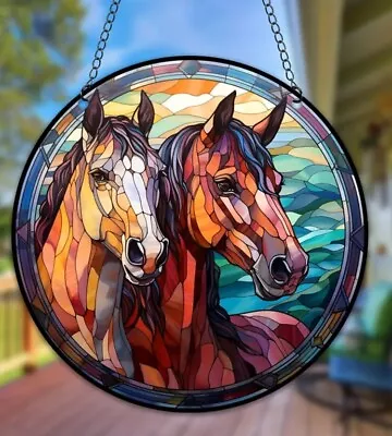 Buy Horses Horse Pony Lover Suncatcher ☀️SUN Birthday Present Stained Glass Riding • 9.95£