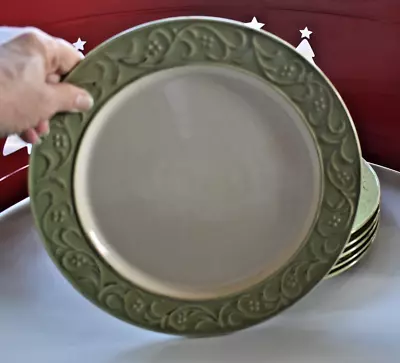 Buy 6 ~ Pier 1 ANTIQUE FLORAL 11  Dinner Plates Green Scrolls On White Stoneware VTG • 56.62£