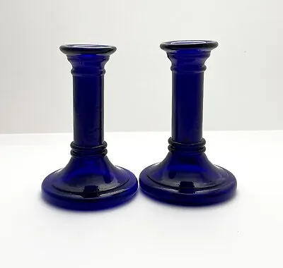 Buy Vintage Pair Of Cobalt Blue Glass Candleholders Classic Design • 18£