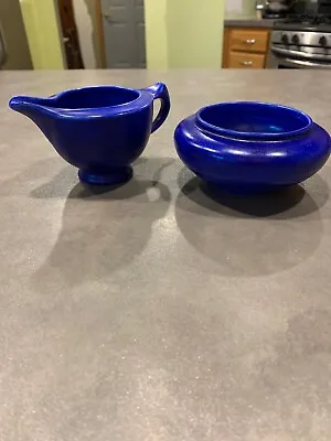 Buy Vintage Lot Of 2 Chameleon Ware? Pottery Cobalt Blue Vase Sugar Creamer Art Deco • 55.75£