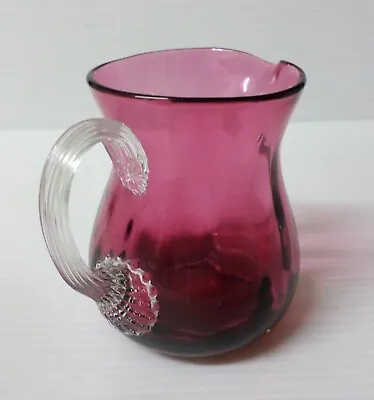 Buy Vintage Cranberry Coloured Glass Jug With A Clear Handle -  Good Condition • 10£