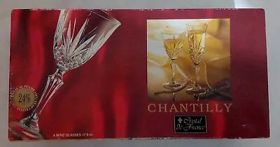 Buy 4pc VTG Chantilly 24% Lead Crystal De France 175ml White Rose Table Wine Glasses • 5£