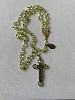 Buy Large Vintage Religious Vaseline/Uranium? Glass Italian Rosary Beads • 20£