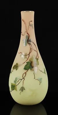 Buy Victorian Thomas Webb Queens Burmese Ware Glass Vase With Painted Vine Design • 145£