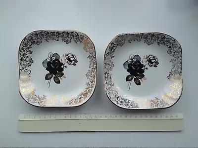 Buy Pair Of Hostess British Anchor Pottery 1960s Black Roses Plates • 9.99£