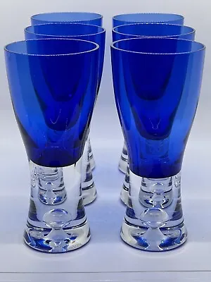 Buy 6 Block Stockholm Cobalt Blue Crystal Wine Glasses With Trapped Bubble Base • 123.04£