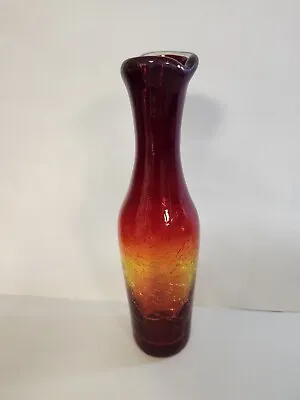 Buy Vintage Antique Retro Blenko Blown Art Glass Vase In Tangerine Crackle 1960s • 67.42£