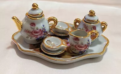 Buy Vintage Limoges France Porcelain Dollhouse Miniature Tea Set Floral W/ Gold Trim • 23.67£