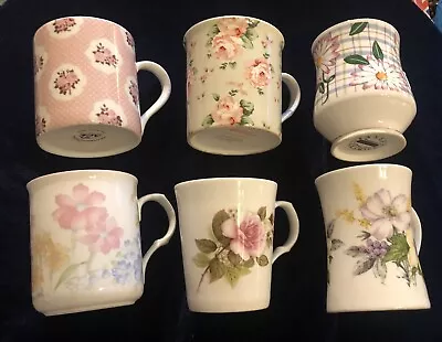 Buy Beautiful Medley Of 6 Fine English Bone China Floral Mugs, Pink & Green Tones. • 12£