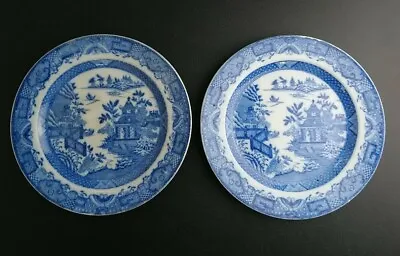 Buy English Antique Porcelain Blue White Willow Georgian Pair 22cm Wide Set Of 2 • 13.88£