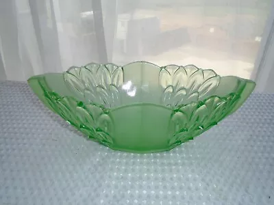 Buy Czechoslovakian Vintage Art Deco Green Glass Oval Fruit Bowl • 22.99£