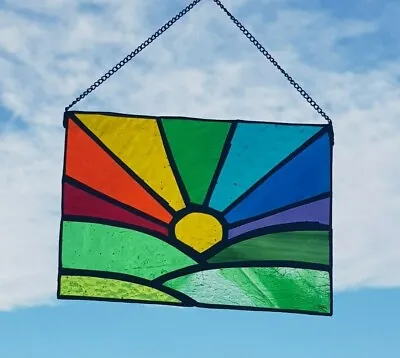 Buy Rainbow Sunshine Sunrise Sunset Stained Glass Suncatcher Hanging Panel Chakra • 34.95£