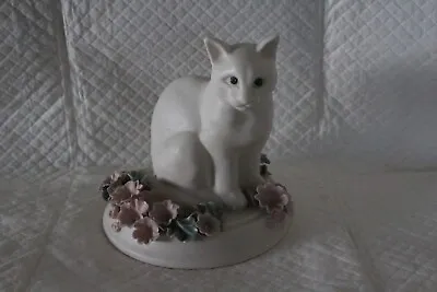 Buy Chessell Isle Of Wight Porcelain Art Pottery 13cm Cat With Pink Flowers #2 - VGC • 9.95£
