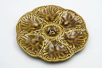 Buy French Antique Majolica Oyster Plate GIEN Signed Olive Brown №6 • 74.95£