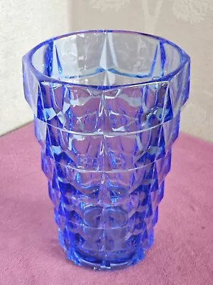 Buy Vintage Heavy Blue Glass Vase With Raised Swag Pattern - 20 Cm • 4.99£