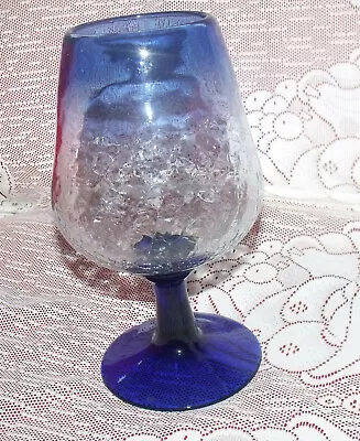 Buy Vintage CANDLE HOLDER Cracked Glass Crackle Glass VASE Mouth Blown Blue Glass • 28.99£