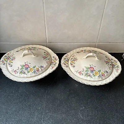 Buy 2 X Vintage Burleigh Ware Tureen With Lid Floral Pattern 9 Inch Diameter • 18.99£