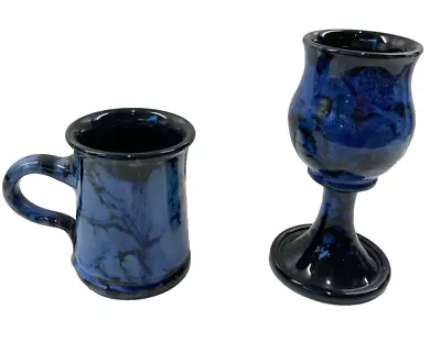Buy Ewenny Pottery Small Tankard/ Mug  And Goblet Blue • 11.50£
