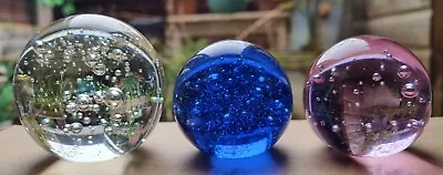 Buy X3 Glass Bubble Paperweights Joblot Blue/Pink/Clear • 10.50£