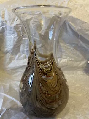 Buy Isle Of Wight Glass Vase. Stunning Gift 20x11cm Brown Clear White Perfect • 24.99£