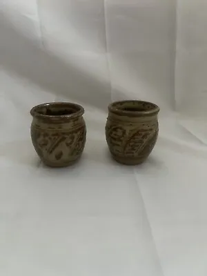 Buy Two Antique Pottery Stoneware Minature Barrel Jars - About 7cm Tall • 9.95£
