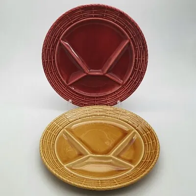 Buy X2 Sarreguemines Fondue Sectioned Plates French Vintage Round Maroon Yellow VGC • 25.95£