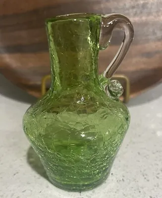 Buy Vintage Lime, Green Crackle Glass Vase Ewer Jar 5 1/4” Tall • 13.28£