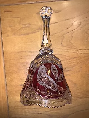 Buy Vintage Lead Crystal Cranberry Ruby Bohemia Style Glass Bell With Bird Design • 4.99£