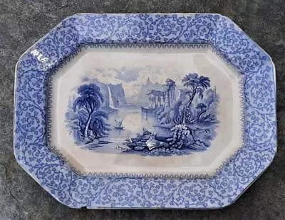 Buy Pretty Antique  Octagonal Blue & White Transferware Plate With Classical Scenes • 13.99£