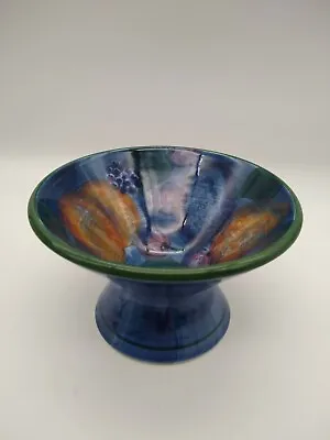 Buy Jersey Pottery Small Ceramic Pedestal Footed Decorative Dish Blue Fruits  • 9.99£