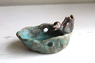 Buy Art Pottery Student Made Hand Built Green Soap Bowl Brown Bird Perch Incised JAL • 11.37£