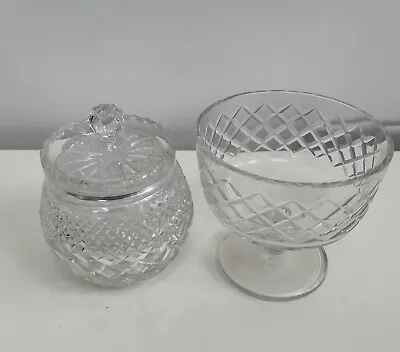 Buy Vintage Cut Glass Crystal Trifle And Lidded Sugar Bowl Set Mid-Century • 8.95£