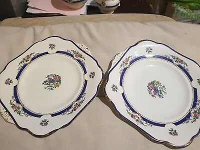 Buy 2 X Mint Cond Grafton China Blue Floral Gold Gilt ABJ & Sons 9.25  Cake Plates • 13.95£