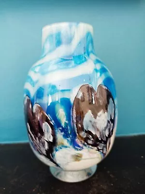 Buy Vintage Heavy Caithness Glass Aqua Blue & Black Heart Design Vase • 2.99£