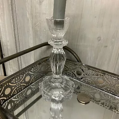 Buy Glass Cut Candlestick Dinner Candle Holder Vintage French Country Grey Smoke  • 13.59£