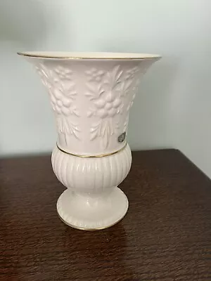 Buy Aynsley Camellia Vase Large Curved Ribbed Body Gold Accents Floral Pattern • 12£