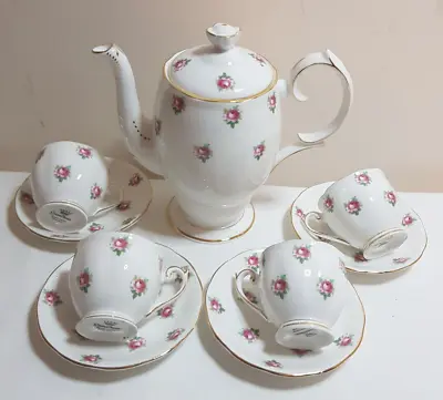 Buy Vintage Queen Anne China Bone Coffee Set , Small Rose Design • 20£