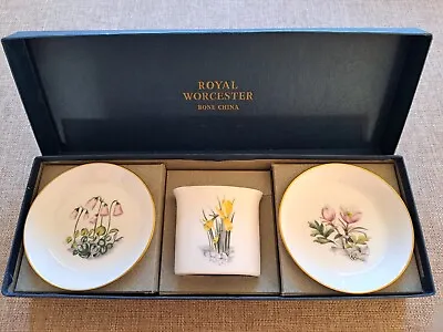 Buy Royal Worcester Fine Bone China Boxed 3-pc Trinket Set - Floral Designs • 6.99£