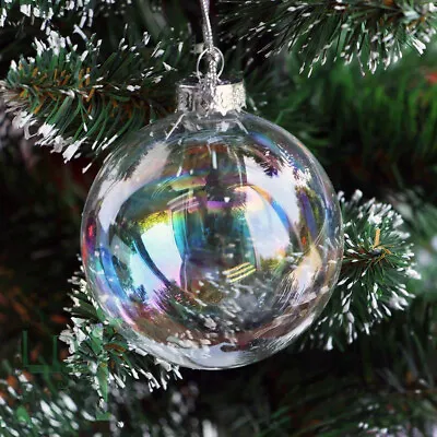Buy Rainbow Iridescent Clear Glass Ball Fillable Christmas Baubles Hanging Ornaments • 8.95£