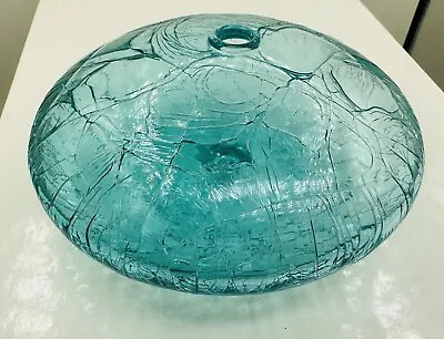Buy Blodgett Crackle Art Glass Vase Oil Lamp Base Aqua Blue  Original No Wick Signed • 37.92£