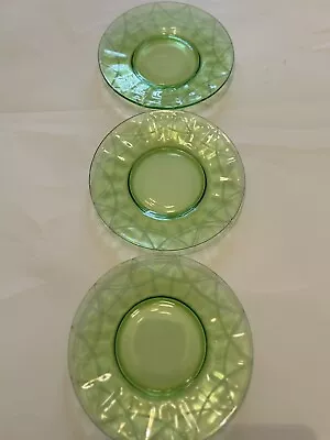 Buy Vintage Depression Glass Three (3) Etched Green Salad Or Dessert Plates GC • 14.25£