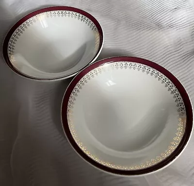 Buy 2 X  Elegant Wood & Sons Buckingham Ceramic Bowls Burgundy And Gilt Trim • 5£