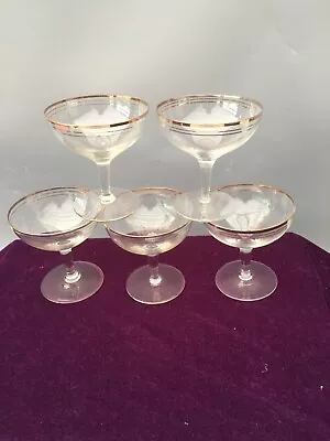 Buy 1950's  FIVE GOLD BANDED CHAMPAGNE SAUCERS COUPES • 29.99£