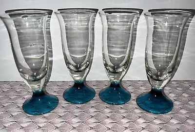 Buy Hand Blown Glass Wine Water Glasses Goblets Cobalt Blue Pedestal Princess 5.25” • 17.81£