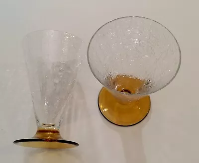 Buy Pair Of Vintage Crackle Glass Art Deco Wine Glass 5” • 19.13£