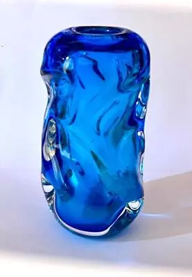 Buy Vintage 1960s Jan Beranek Czech Skrdlovice Hand Blown Art Glass Blue Azure Vase • 74.99£